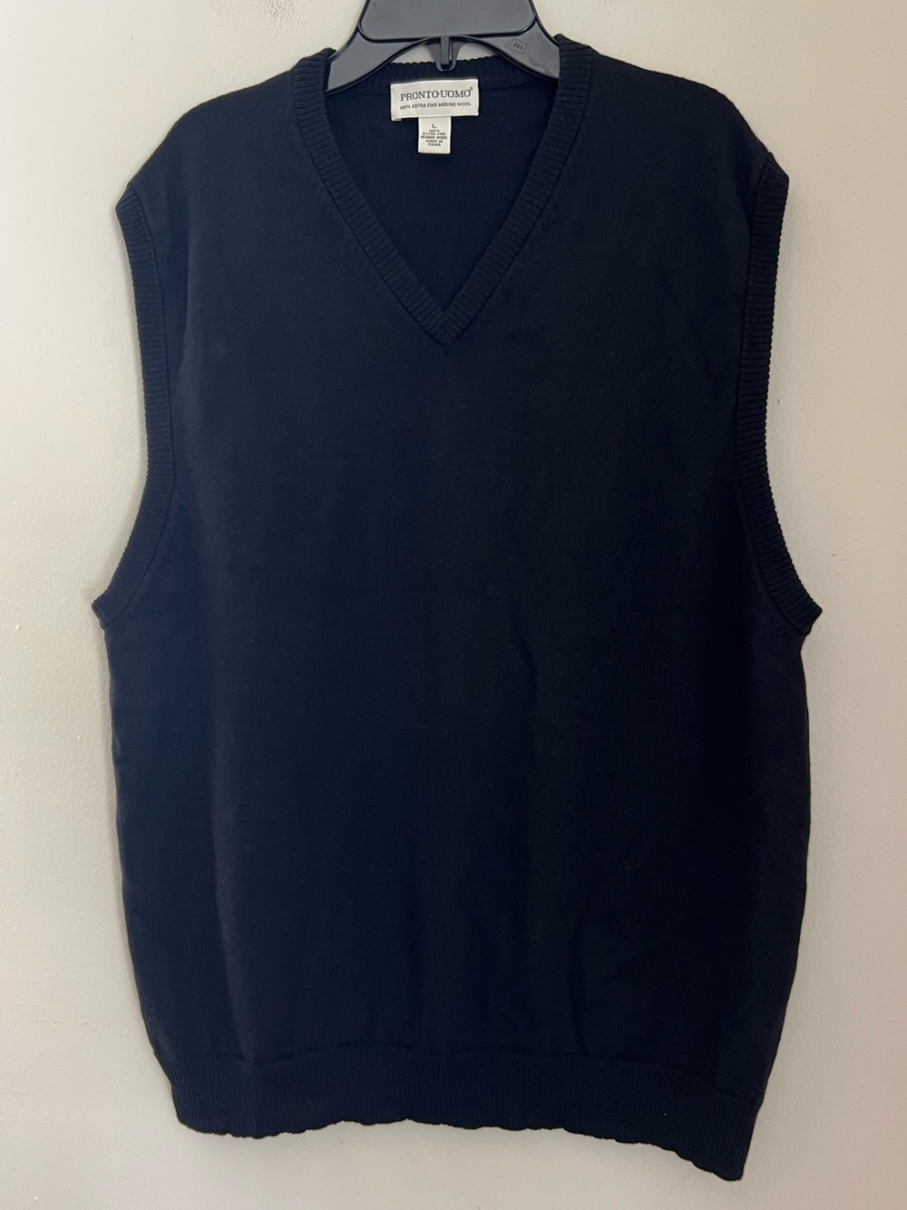 Pronto Uomo 100% Extra Fine Merino Wool Knit Sweater Vest Men’s L Black Luxury